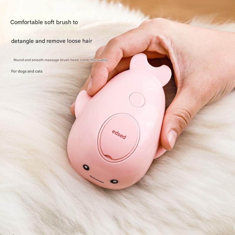 2 PCS Pink Dolphin Electric Pet Brush | One-Click Spray, Massage & Hair Removal
