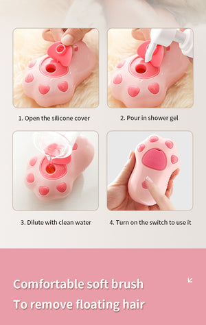 2 PCS Pink Cat Paw Electric Pet Brush | One-Click Spray, Massage & Hair Removal