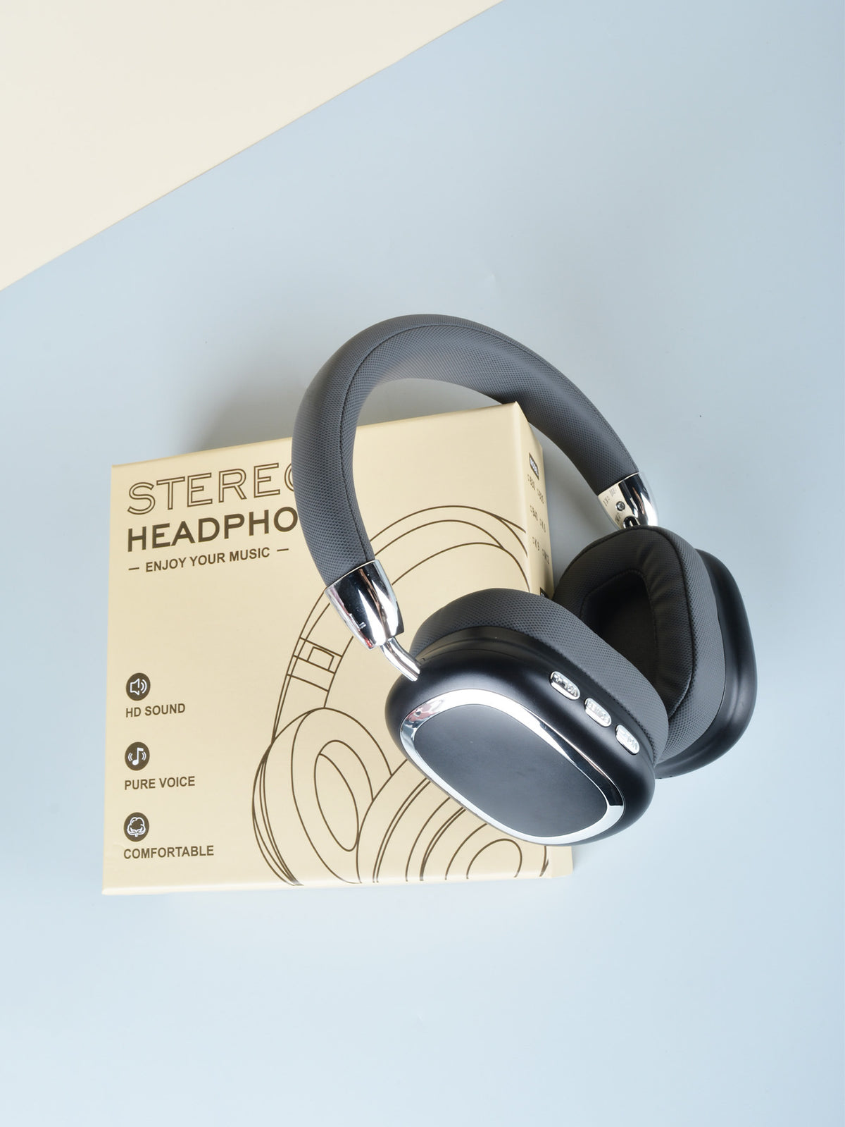 Black Comfortable Bluetooth Over-Ear Headphones | Soft Earmuffs | Foldable Design | Stereo Sound