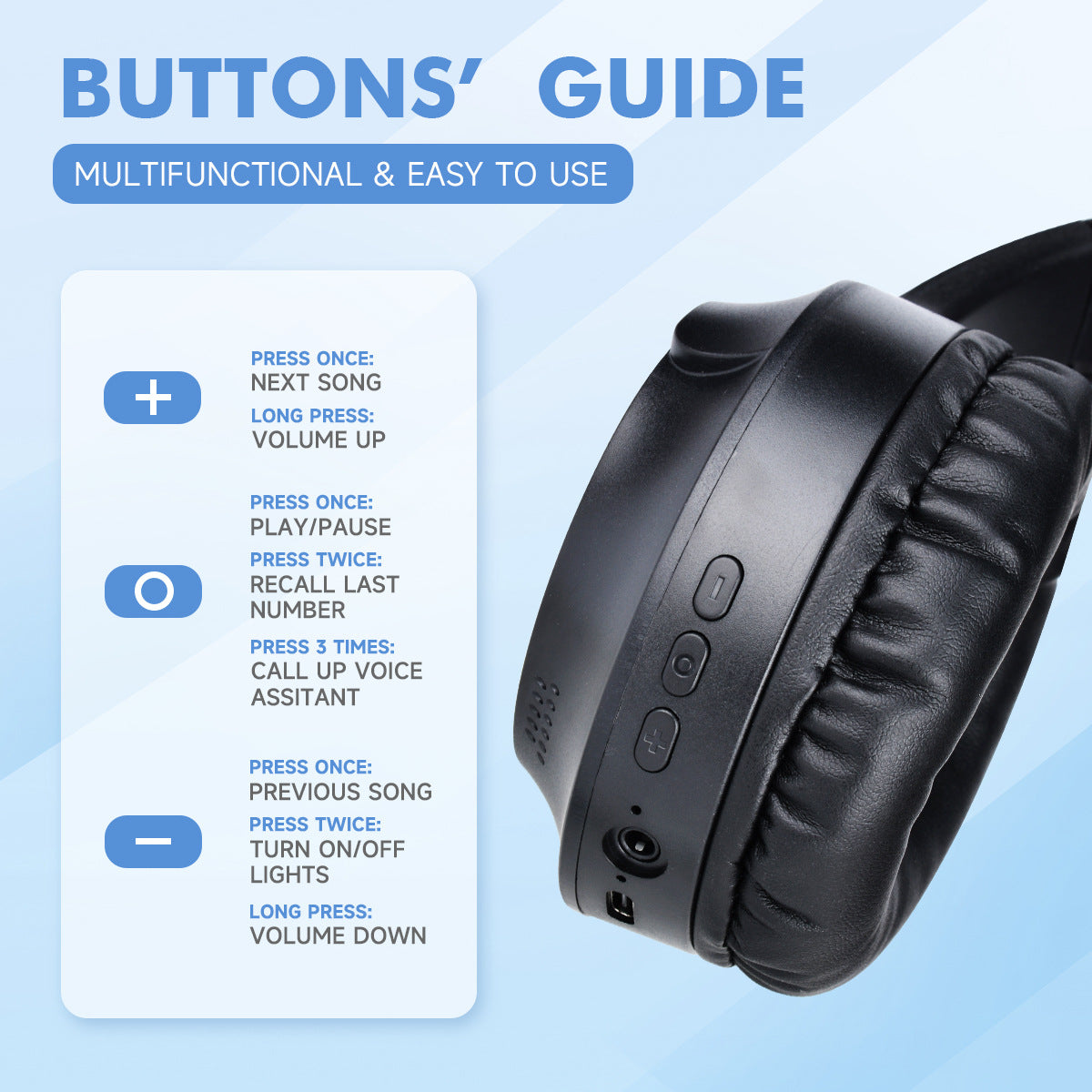 Black Wireless Gaming Headphones with Lights | Foldable Design | 40mm Drivers | Comfortable