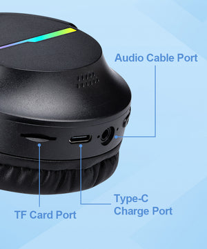 Black Wireless Gaming Headphones with Lights | Foldable Design | 40mm Drivers | Comfortable