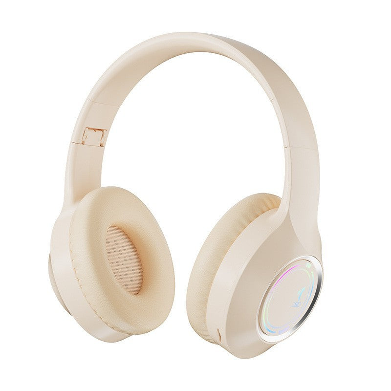 Beige Bluetooth 5.2 Headphones | Foldable | Adjustable Headband | TF Card | Wireless