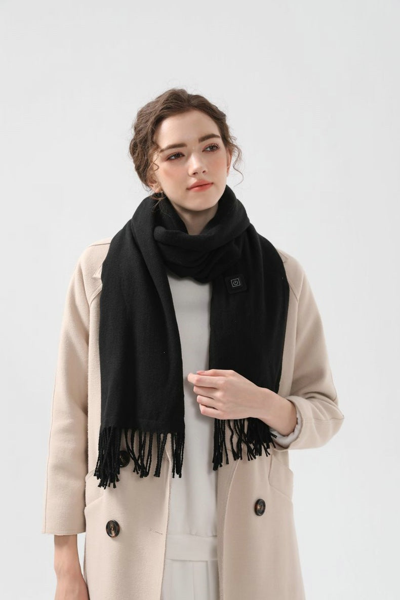 Black Heated Scarf | Electric Warming Scarf | Winter Outdoor Essential (Without Power Bank)