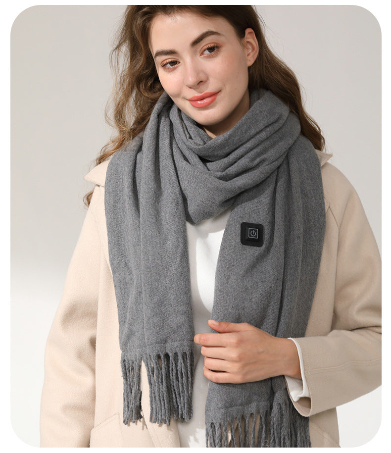 Gray Heated Scarf | Electric Warming Scarf | Winter Outdoor Essential (Without Power Bank)