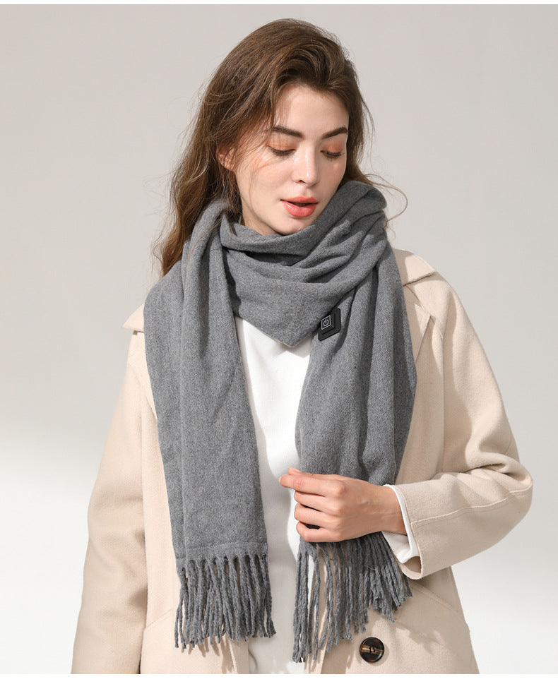 Gray Heated Scarf | Electric Warming Scarf | Winter Outdoor Essential (Without Power Bank)