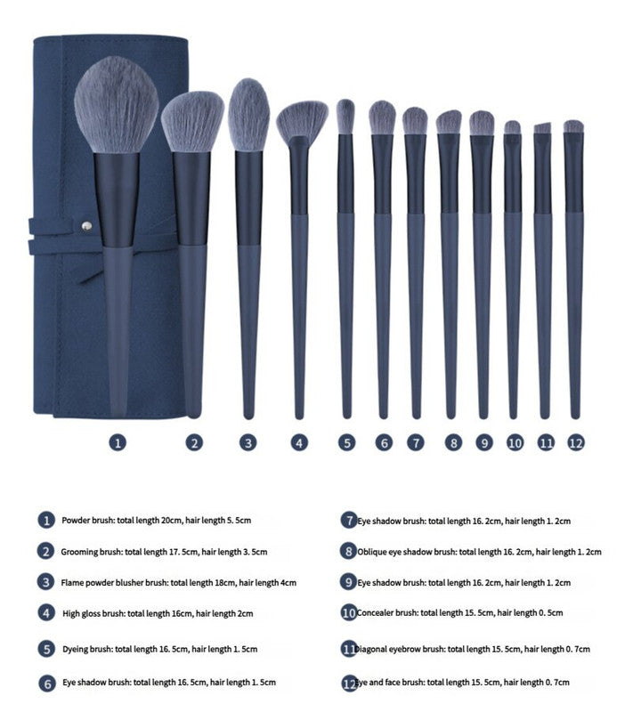 Blue Professional 12-Piece Makeup Brush Kit | Soft Synthetic Brushes | Face & Eyes | High Quality