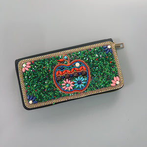 Green Apple Ethnic Style Beaded Clutch | Handmade Retro Wallet | Style 3