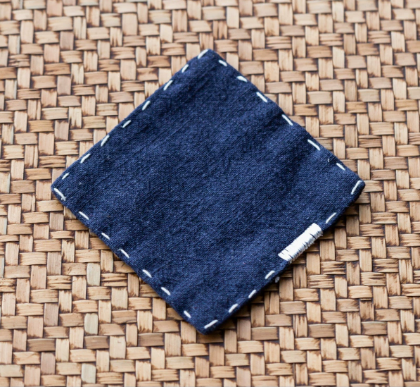Navy Blue Chinese Style Linen Coasters | Set of 4 | Hand-Embroidered Tea Mats | 9x9cm