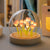 (Sixteen Pink Tulips) Glowing Tulip Dome Lamp | Wooden Base | Bedside Table Decoration