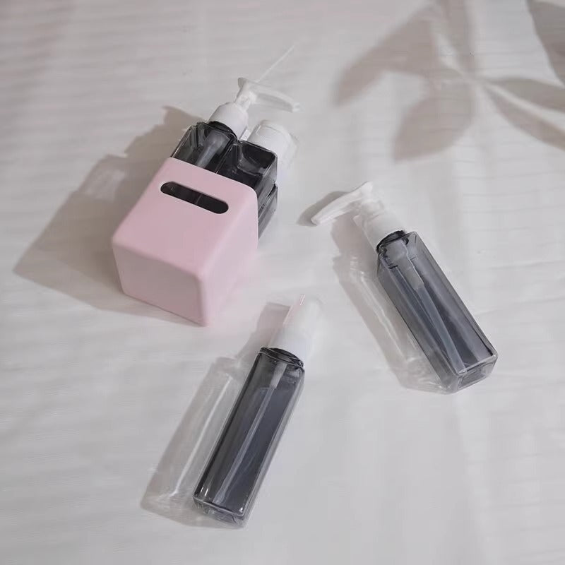 Square Pink 2-Piece 4-in-1 Travel Dispenser Set | Leakproof Refillable Bottles for Toiletries