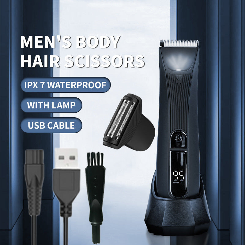Dual Blades Men's Body Hair Scissors | USB Rechargeable | Waterproof with LED Light