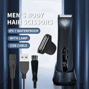 Dual Blades Men's Body Hair Scissors | USB Rechargeable | Waterproof with LED Light