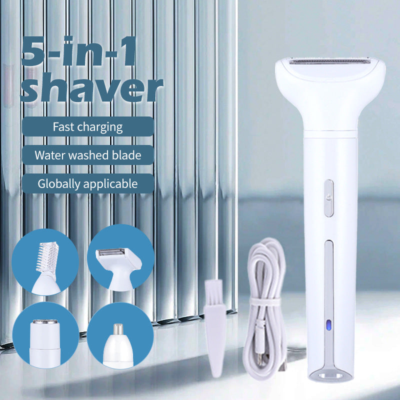 White 5-in-1 Electric Shaver for Women | Versatile Hair Remover for Face & Body