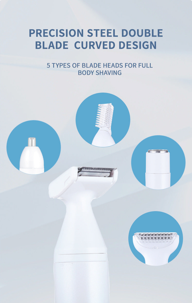 White 5-in-1 Electric Shaver for Women | Versatile Hair Remover for Face & Body