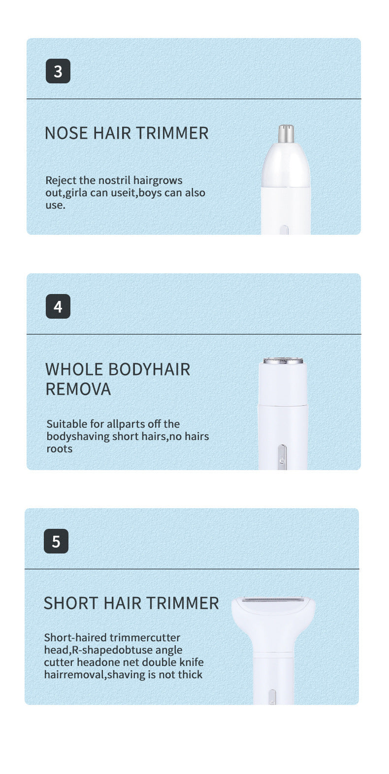 White 5-in-1 Electric Shaver for Women | Versatile Hair Remover for Face & Body