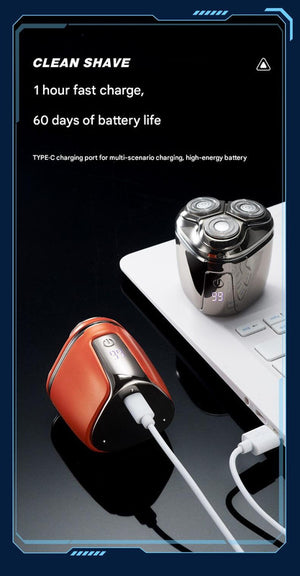 Orange Mini Electric Shaver for Men | Portable & Rechargeable Razor | Compact & Convenient