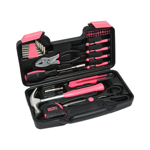 39pc Home Tool Kit | Pink | Carbon Steel Hardware Set
