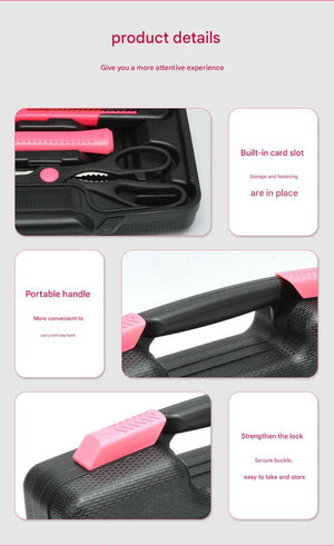 39pc Home Tool Kit | Pink | Carbon Steel Hardware Set