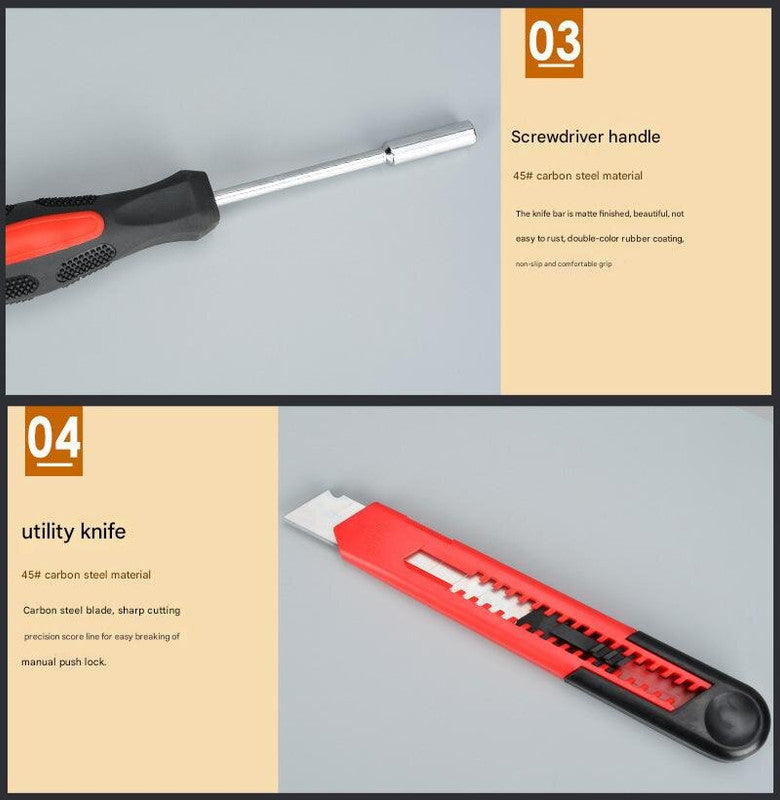 39pc Home Tool Kit | Red | Carbon Steel Hardware Set