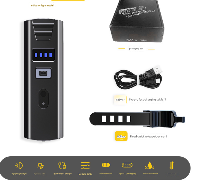 Bike Headlight | Rechargeable LED Bicycle Front Light | 85° Floodlight | Battery Display Model