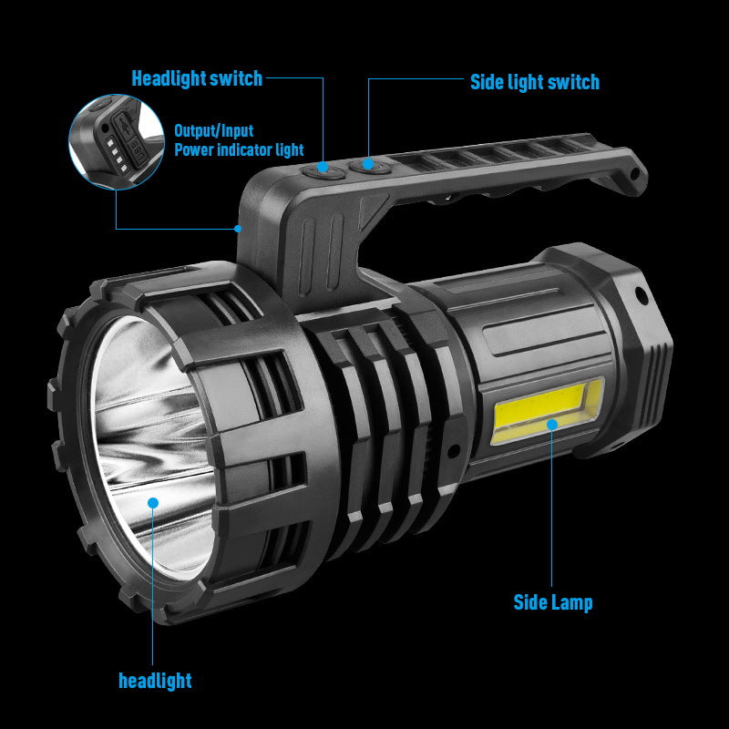 Black LED Searchlight | Rechargeable Handheld Spotlight | 500m Range | Long Lasting