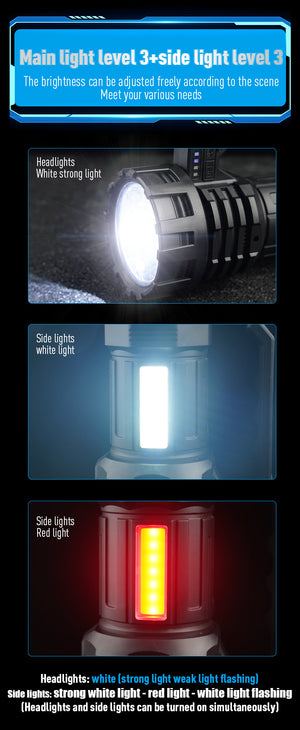 Black LED Searchlight | Rechargeable Handheld Spotlight | 500m Range | Long Lasting