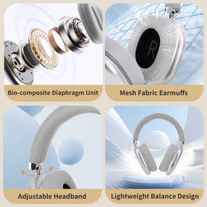 Silver Wireless Over-Ear Headphones | Bluetooth 5.3 | Knob Control