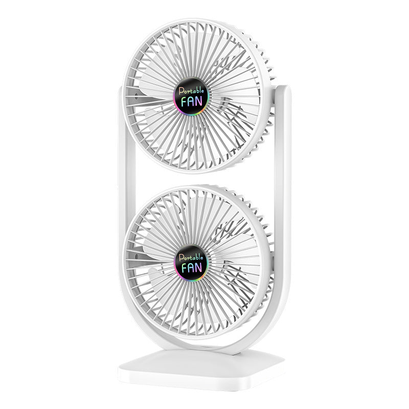Desk Fan | USB Rechargeable | Dual Head | Portable Double Air Circulator | White