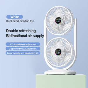 Desk Fan | USB Rechargeable | Dual Head | Portable Double Air Circulator | White