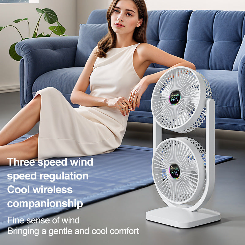 Desk Fan | USB Rechargeable | Dual Head | Portable Double Air Circulator | White