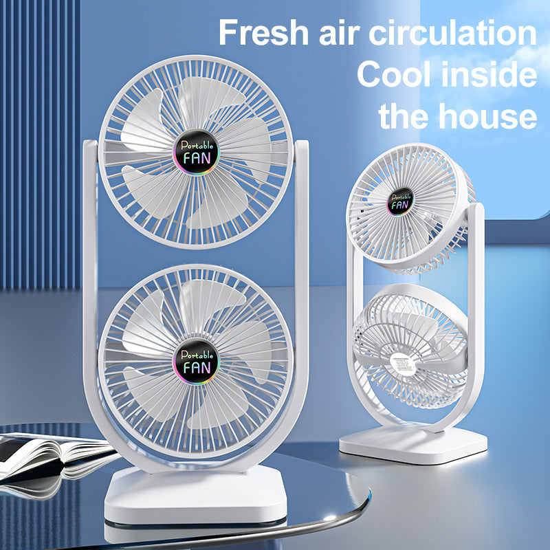 Desk Fan | USB Rechargeable | Dual Head | Portable Double Air Circulator | White