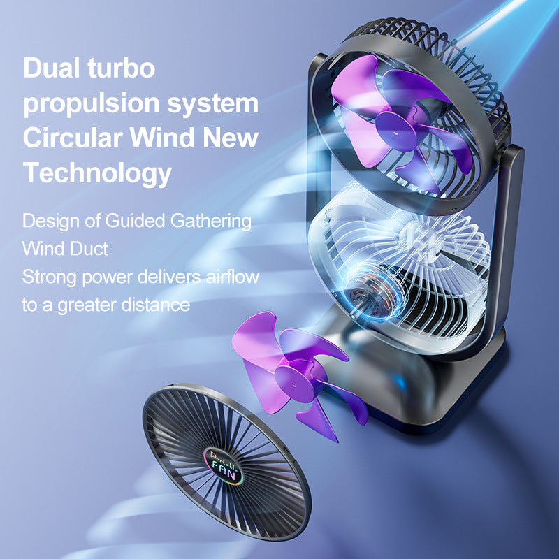 Desk Fan | USB Rechargeable | Dual Head | Portable Double Air Circulator | White