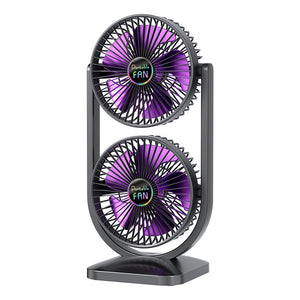Desk Fan | USB Rechargeable | Dual Head | Portable Double Air Circulator | Purple