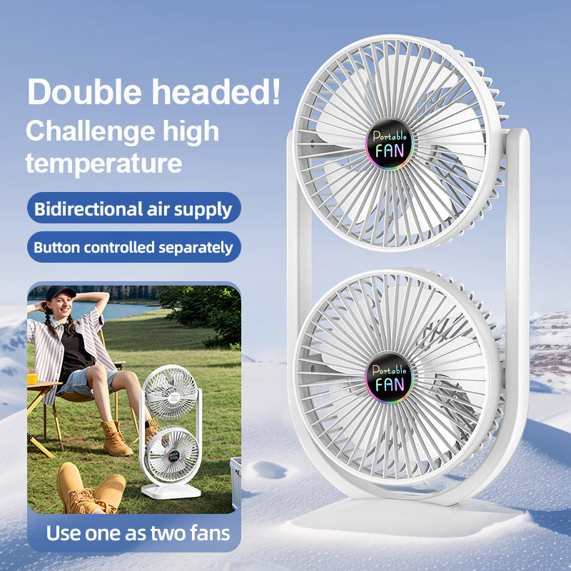 Desk Fan | USB Rechargeable | Dual Head | Portable Double Air Circulator | Purple