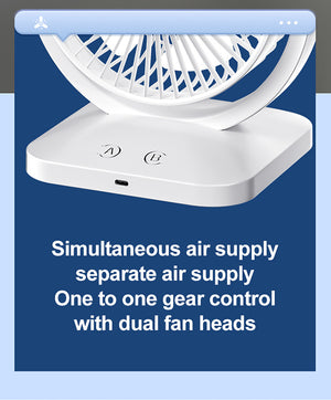 Desk Fan | USB Rechargeable | Dual Head | Portable Double Air Circulator | Purple