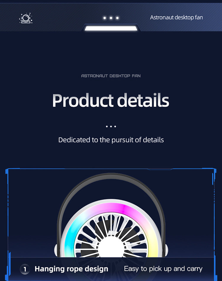 Astronaut Desk Fan | White | USB Rechargeable | RGB Night Light | Portable Cooling