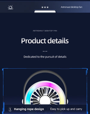 Astronaut Desk Fan | White | USB Rechargeable | RGB Night Light | Portable Cooling