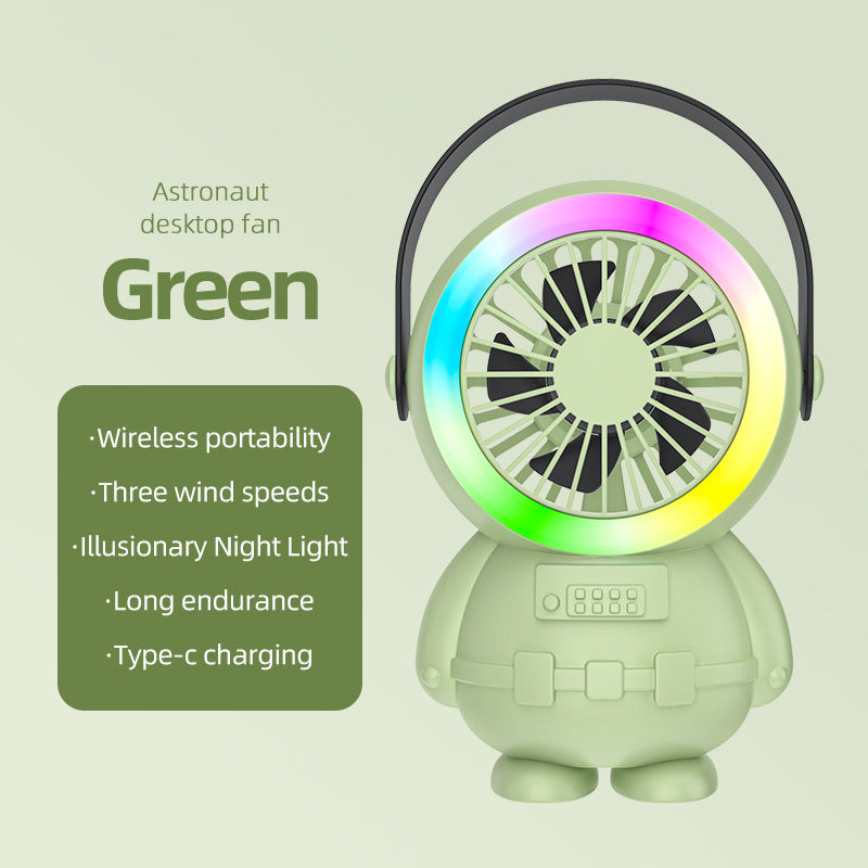 Astronaut Desk Fan | Green | USB Rechargeable | RGB Night Light | Portable Cooling