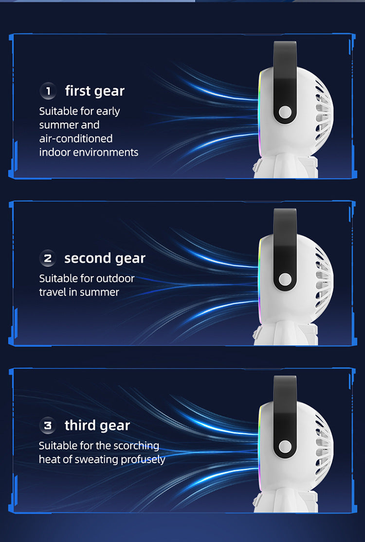 Astronaut Desk Fan | Green | USB Rechargeable | RGB Night Light | Portable Cooling