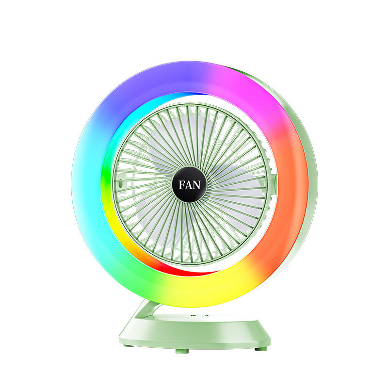 RGB Desktop Fan | Green | USB Rechargeable | 3-Speed | 180° Adjustable | LED Light