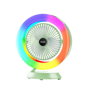 RGB Desktop Fan | Green | USB Rechargeable | 3-Speed | 180° Adjustable | LED Light