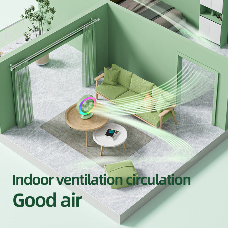 RGB Desktop Fan | Green | USB Rechargeable | 3-Speed | 180° Adjustable | LED Light