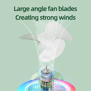 RGB Desktop Fan | Green | USB Rechargeable | 3-Speed | 180° Adjustable | LED Light