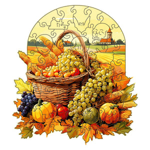Wooden Jigsaw Puzzle | Fruit & Veggie Basket | Thanksgiving Design | Size S