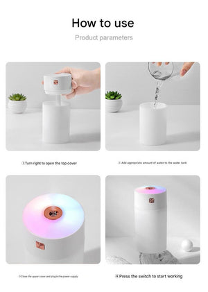 USB Air Humidifier | 300ml | Pink | Quiet Mini Humidifier for Office or Car