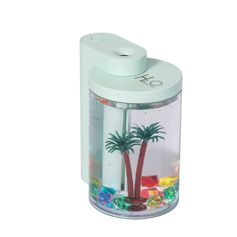 USB Micro Landscape Humidifier | Green | 260ml | LED Light | Cool Mist Maker