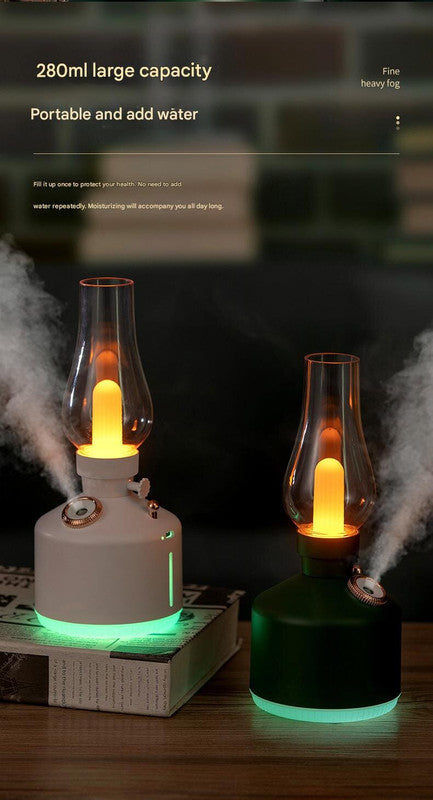 Retro Kerosene Lamp Humidifier | White | Rechargeable | Cool Mist with Dimmable Light