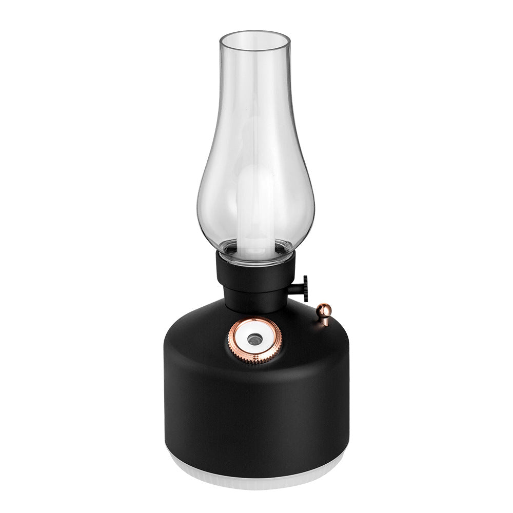 Retro Kerosene Lamp Humidifier | Black | Rechargeable | Cool Mist with Dimmable Light