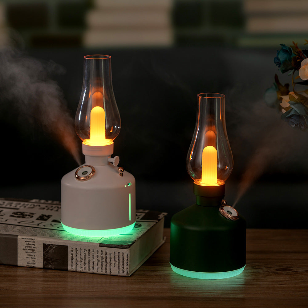 Retro Kerosene Lamp Humidifier | Black | Rechargeable | Cool Mist with Dimmable Light