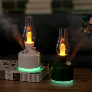 Retro Kerosene Lamp Humidifier | Black | Rechargeable | Cool Mist with Dimmable Light